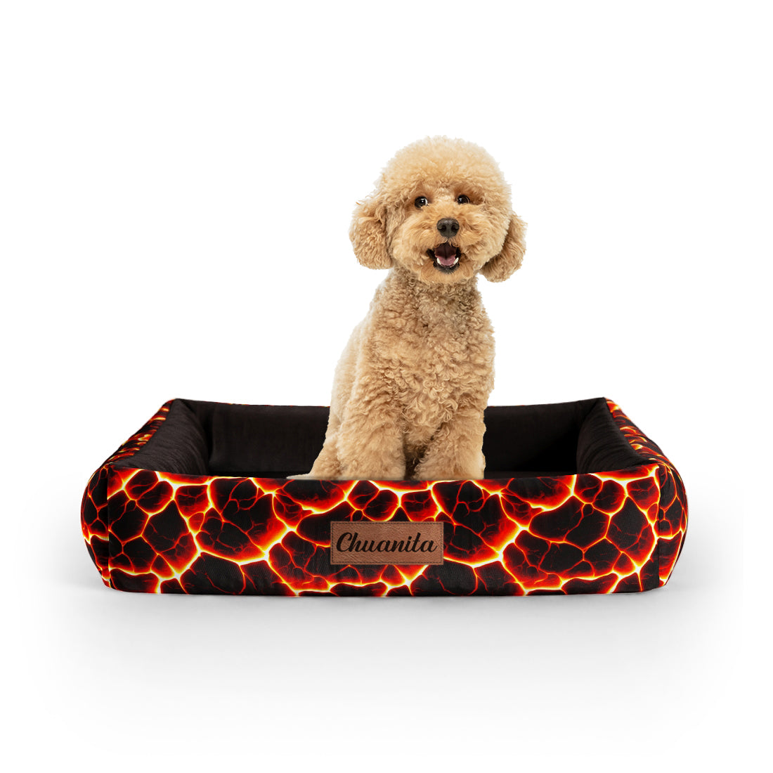 Lava Cardinal Personalized Lounge Dog Bed With Sides