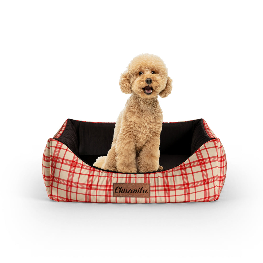 Color Buffalo Peach Personalized Lounge Dog Bed With Entrance