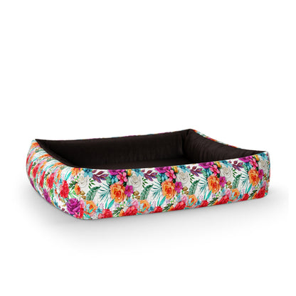 Water Folklore Flowers Maximum Personalized Lounge Dog Bed With Sides