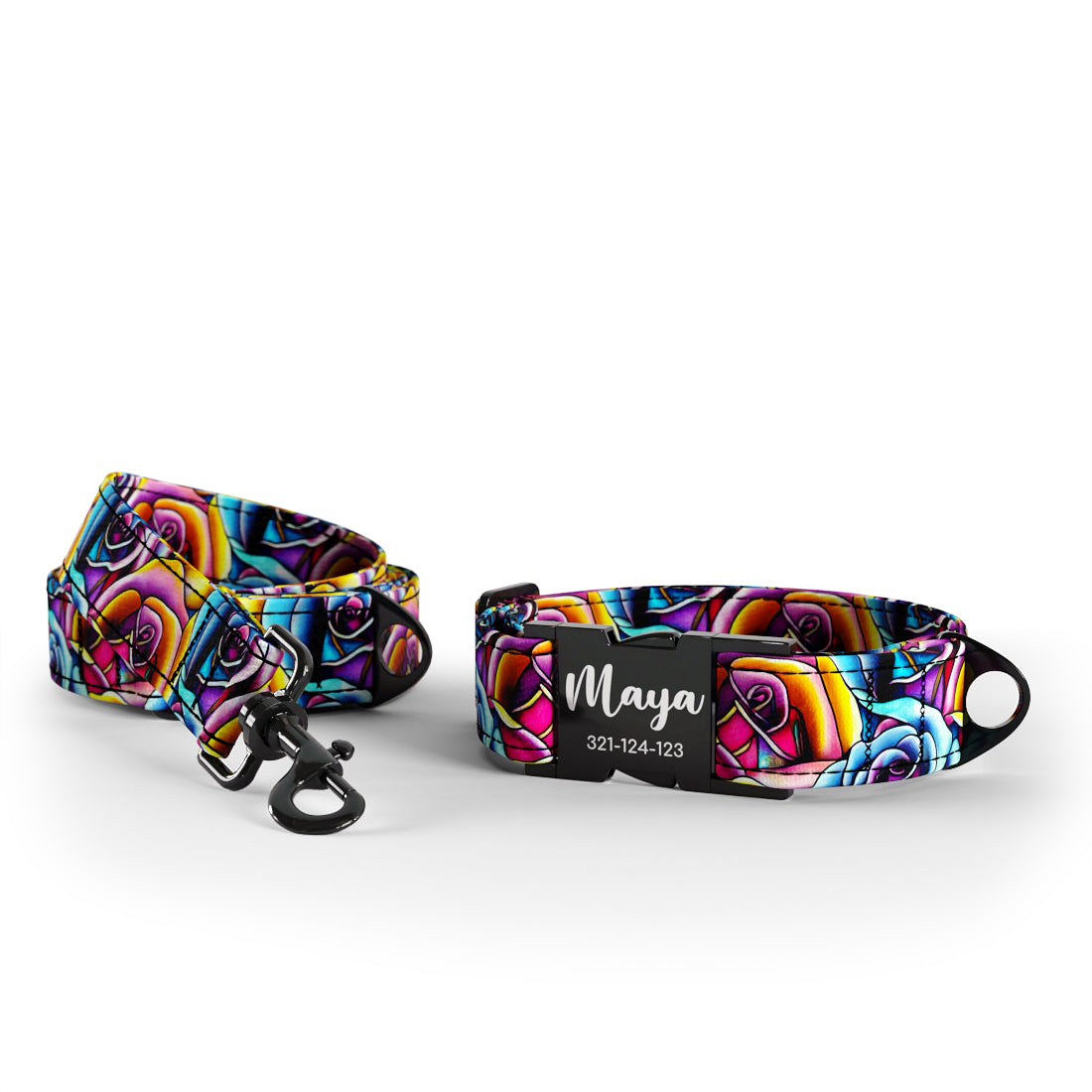 Wild Roses Magic Personalized Dog Collar And Leash Set