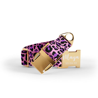 Leopard Magenta Personalisiertes Hundehalsband