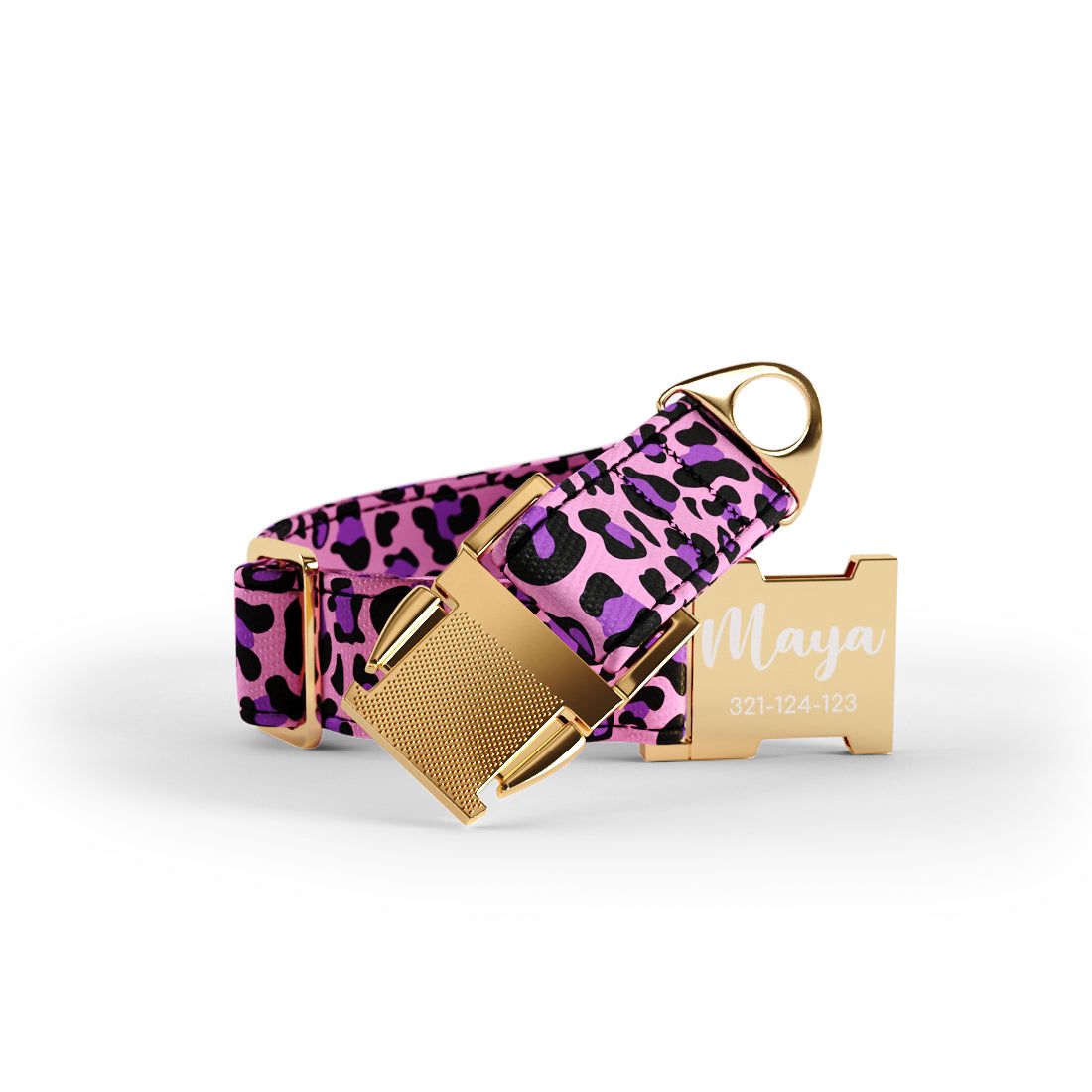 Leopard Magenta Personalized Dog Collar And Leash Set