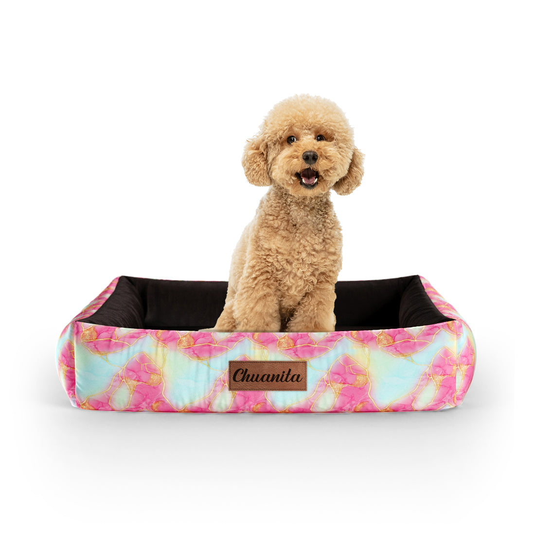 Pastel Marble Beau Personalized Lounge Dog Bed With Sides