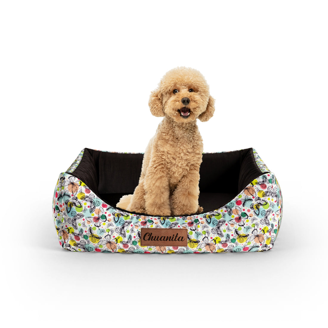 Butterflies Canary Personalized Lounge Dog Bed With Entrance