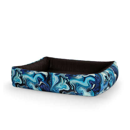 Personalisiertes Lounge-Hundebett aus blauem Marmor Zaffre mit Seiten