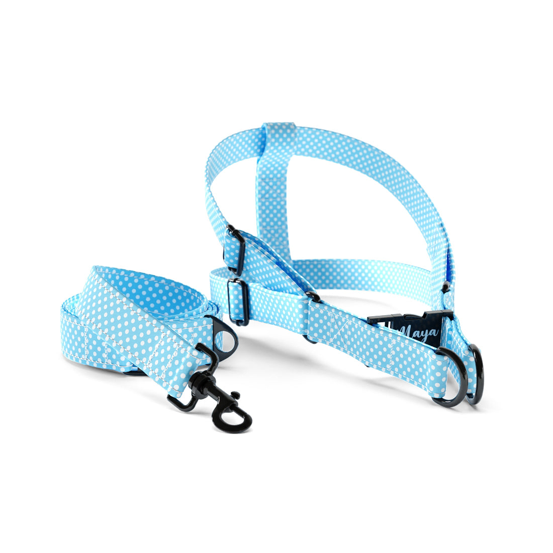 Sweat Polka Dots Celeste Personalized Dog Fashion Belt Harness And Leash Set