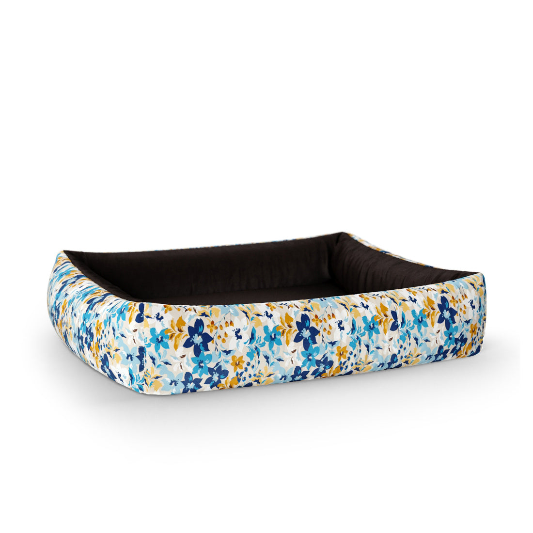 Liberty Flowers Teal Personalized Lounge Dog Bed With Sides