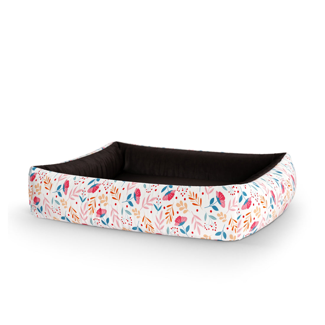 Folclore Flowers Vanilla Personalized Lounge Dog Bed With Sides