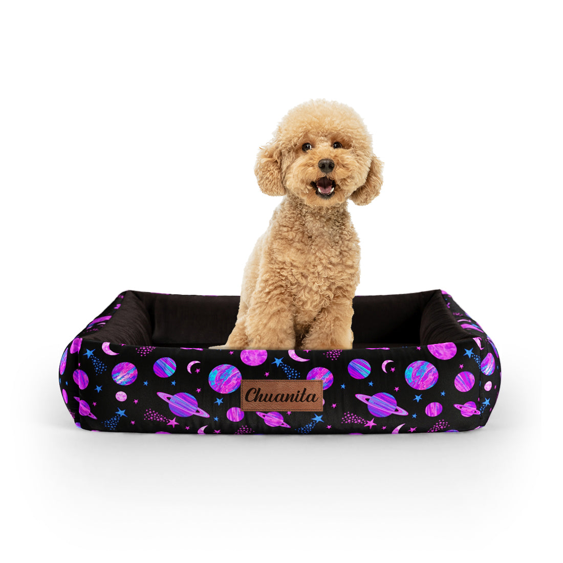 Space Cowboy Orchid Personalized Lounge Dog Bed With Sides