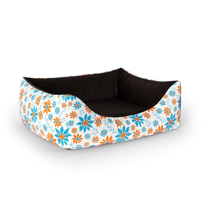 Snow Flowers Floral Personalized Lounge Dog Bed With Entrance