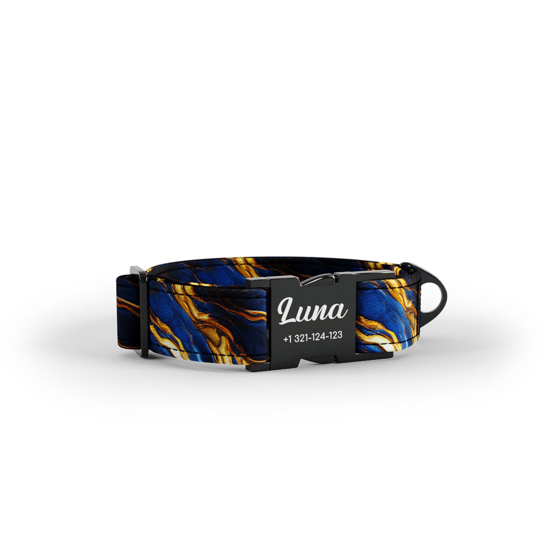 Blue Gold Marble  Cyber Personalized Dog Collar