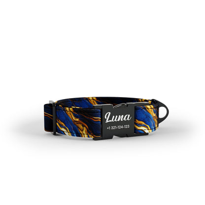 Blue Gold Marble  Cyber Personalized Dog Collar And Leash Set