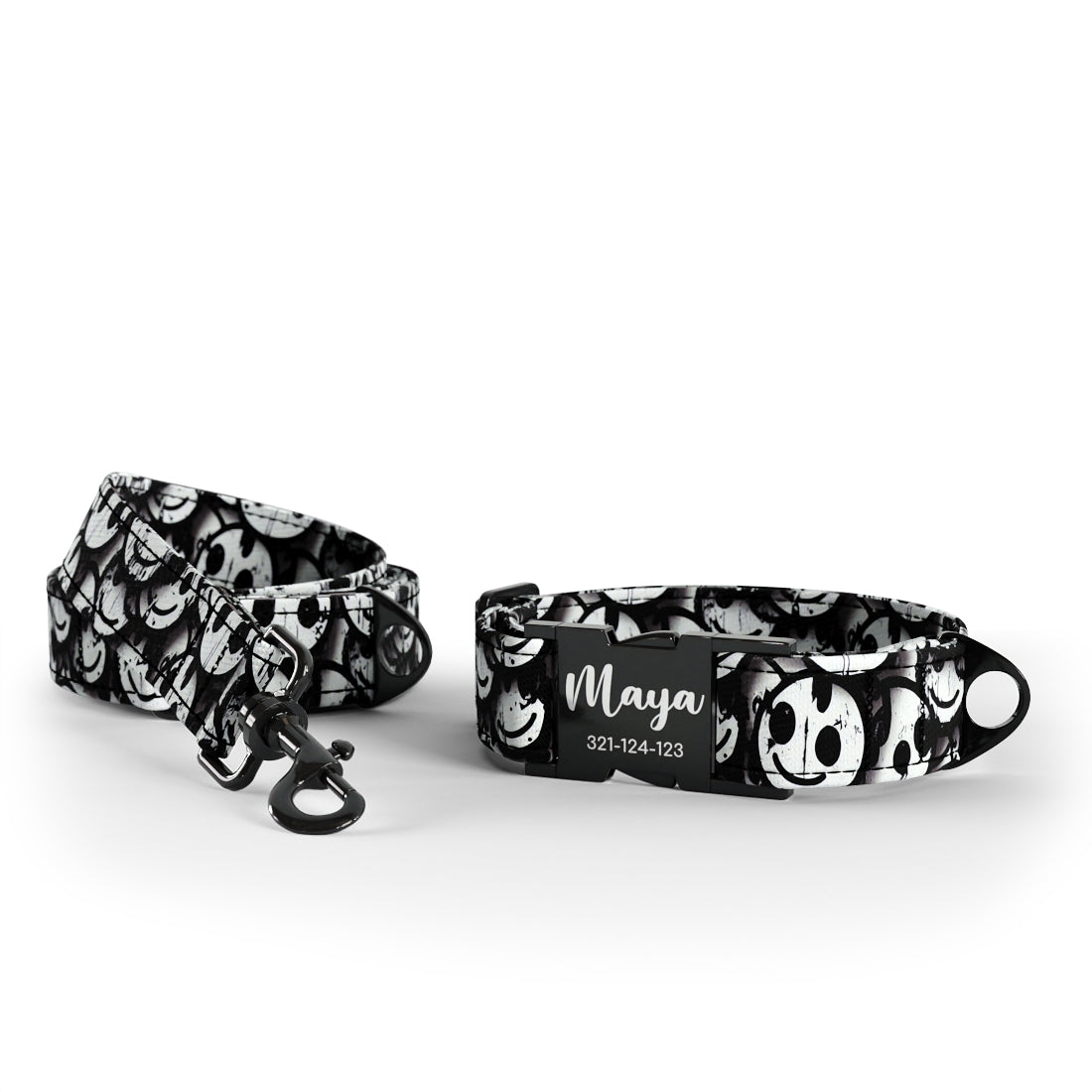 Crazy Smileys Eerie Personalized Dog Collar And Leash Set