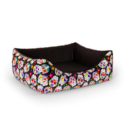 Mexico Skulls Sienna Personalized Lounge Dog Bed With Entrance