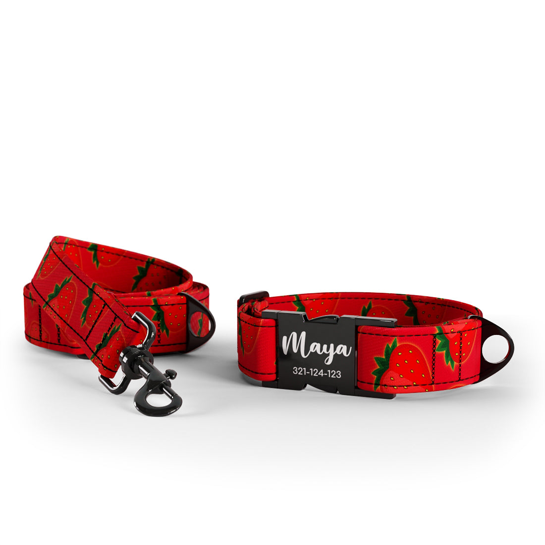 Strawberry Pie Geran Personalized Dog Collar And Leash Set