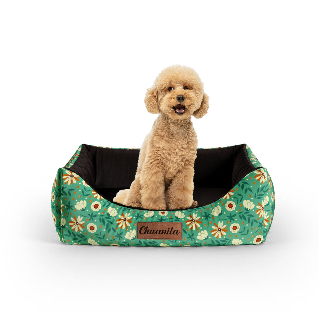 Dark Night Flowers Moss Personalized Lounge Dog Bed With Entrance