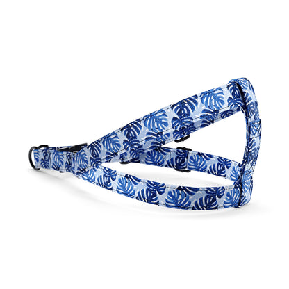 Tropical Leaves Indigo Personalized Dog Belt Harness