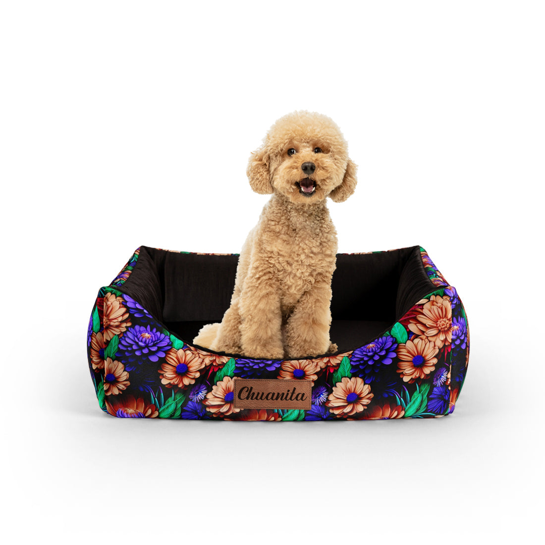 Garden Flowers Midnight Personalized Lounge Dog Bed With Entrance