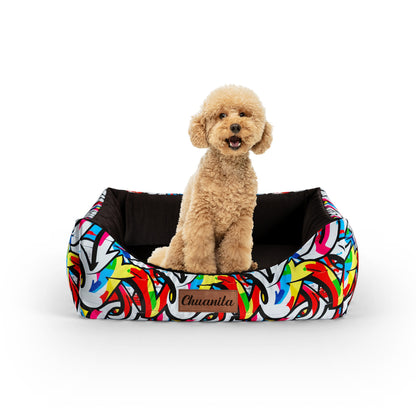 Graffiti Linen Personalized Lounge Dog Bed With Entrance