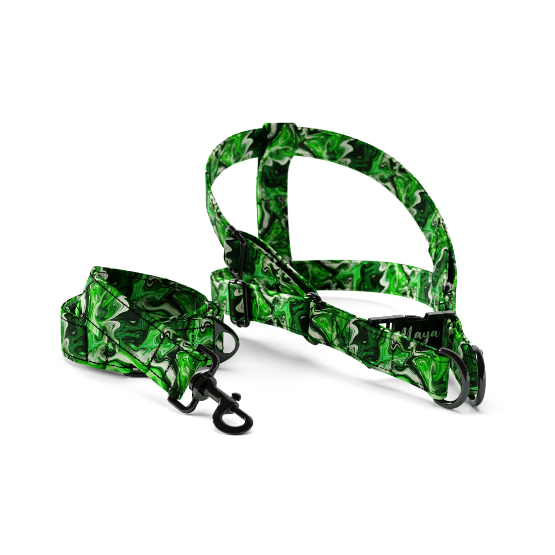 Colored Marble Jungle Personalized Dog Fashion Belt Harness And Leash Set