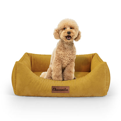 Luxury Velvet Look Safron Personalized Lounge Dog Bed With Entrance