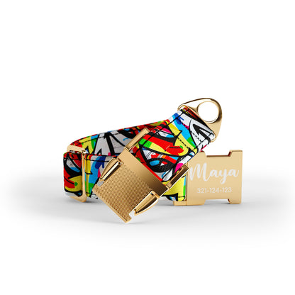 Personalisiertes Hundehalsband und Leine-Set aus Graffiti-Leinen