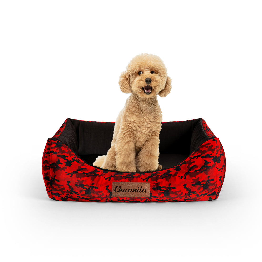 Camoflage Burgun Personalized Lounge Dog Bed With Entrance