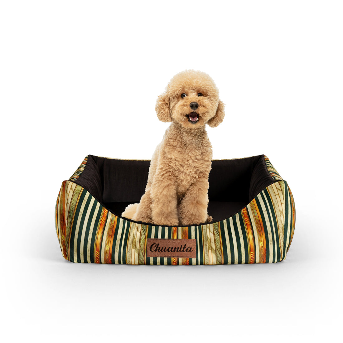 Retro Marble Pine Personalized Lounge Dog Bed With Entrance