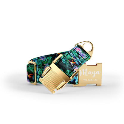 Tropical Leaves Hunter Personalisiertes Hundehalsband und Leine-Set