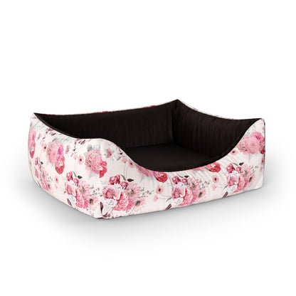 Watercolor Flowers Fiery Personalized Lounge Dog Bed With Entrance