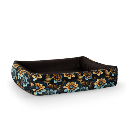 Painted Flowers Opal Personalized Lounge Dog Bed With Sides