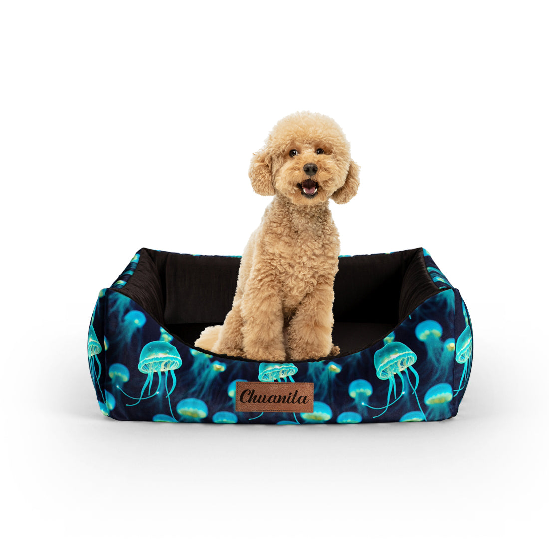 Jellyfish Lapis Personalized Lounge Dog Bed With Entrance