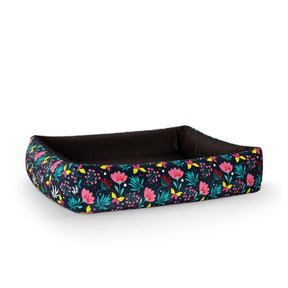 Dark Night Flowers Lapis Personalized Lounge Dog Bed With Sides