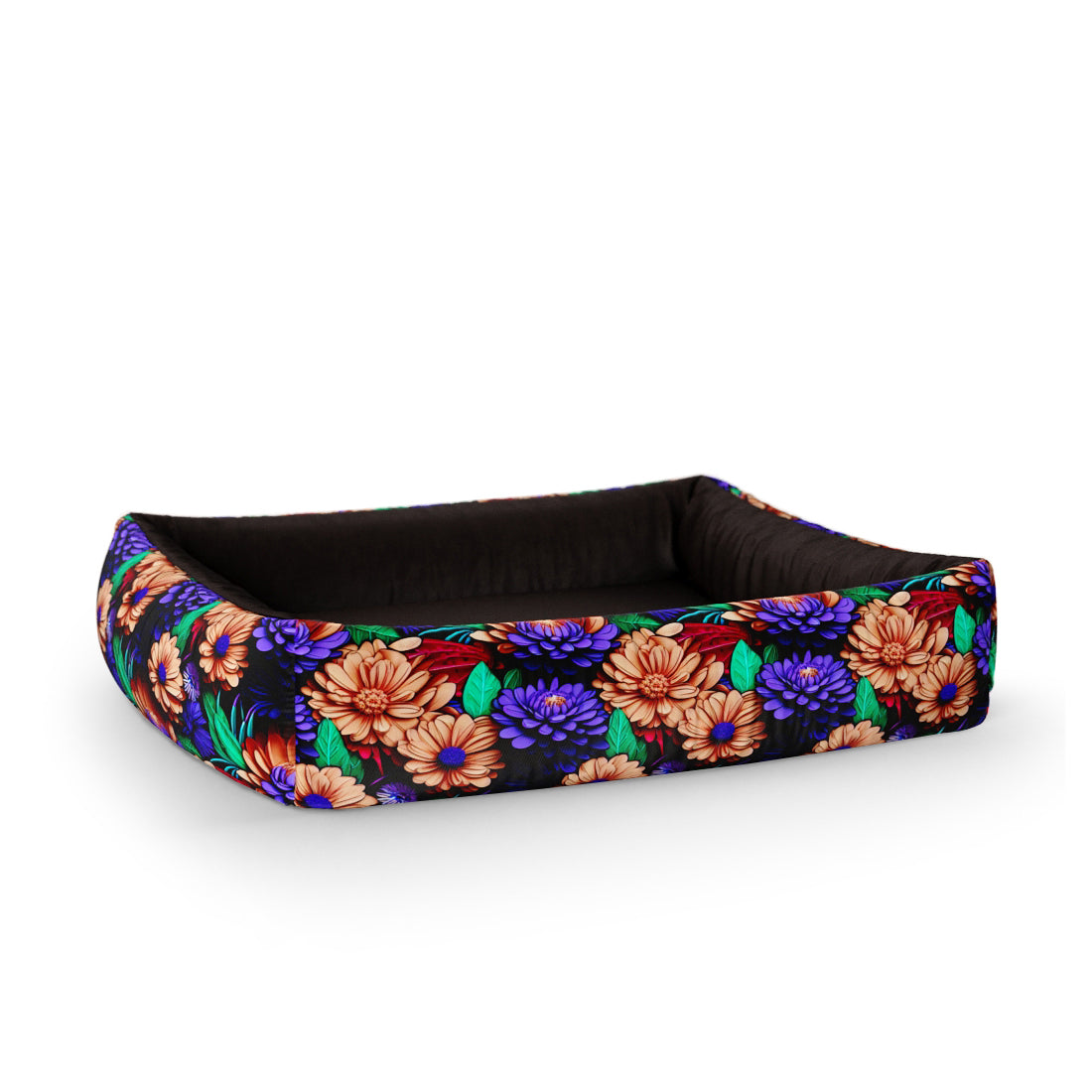 Garden Flowers Midnight Personalisiertes Lounge-Hundebett mit Seiten