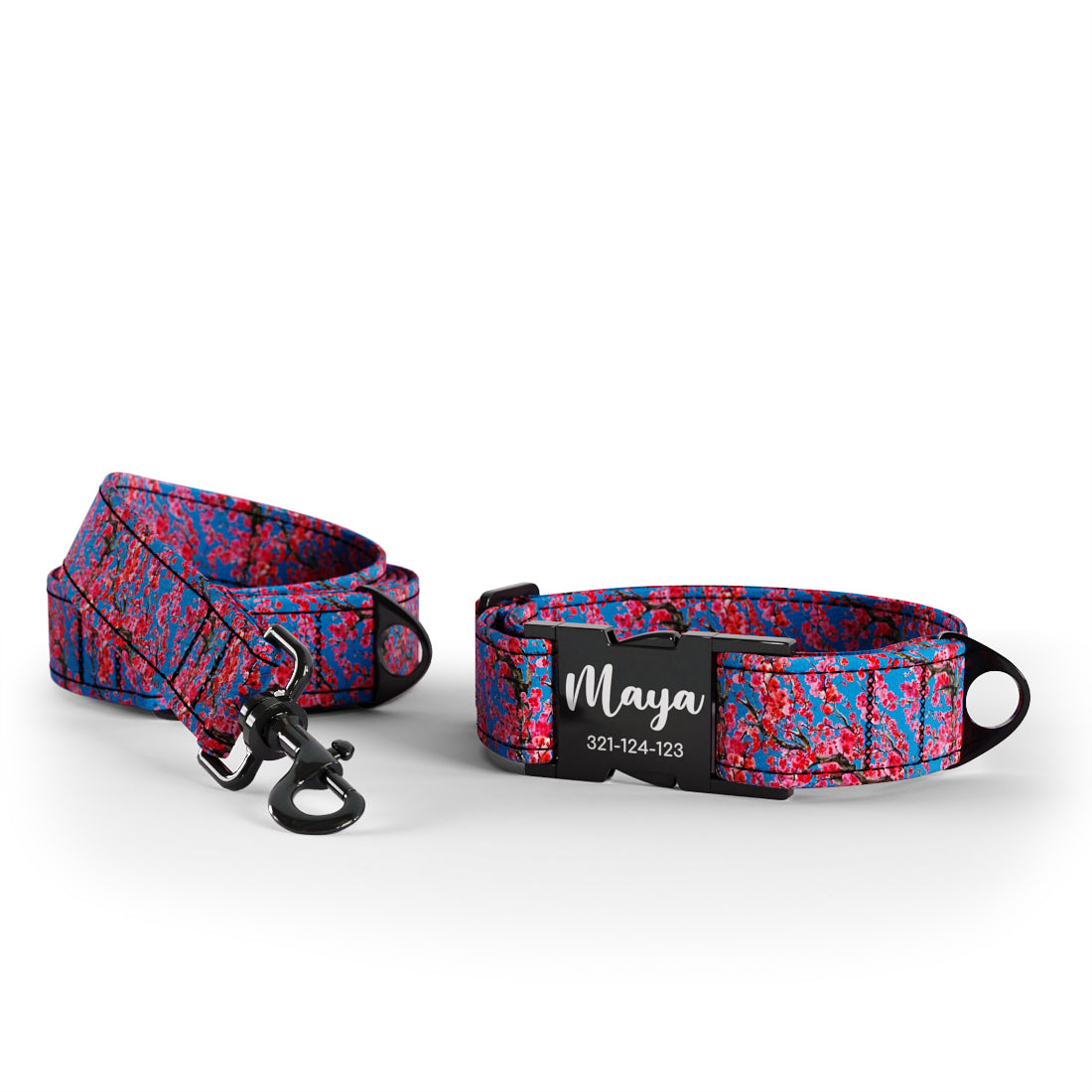 Sakura Saphire Personalized Dog Collar And Leash Set