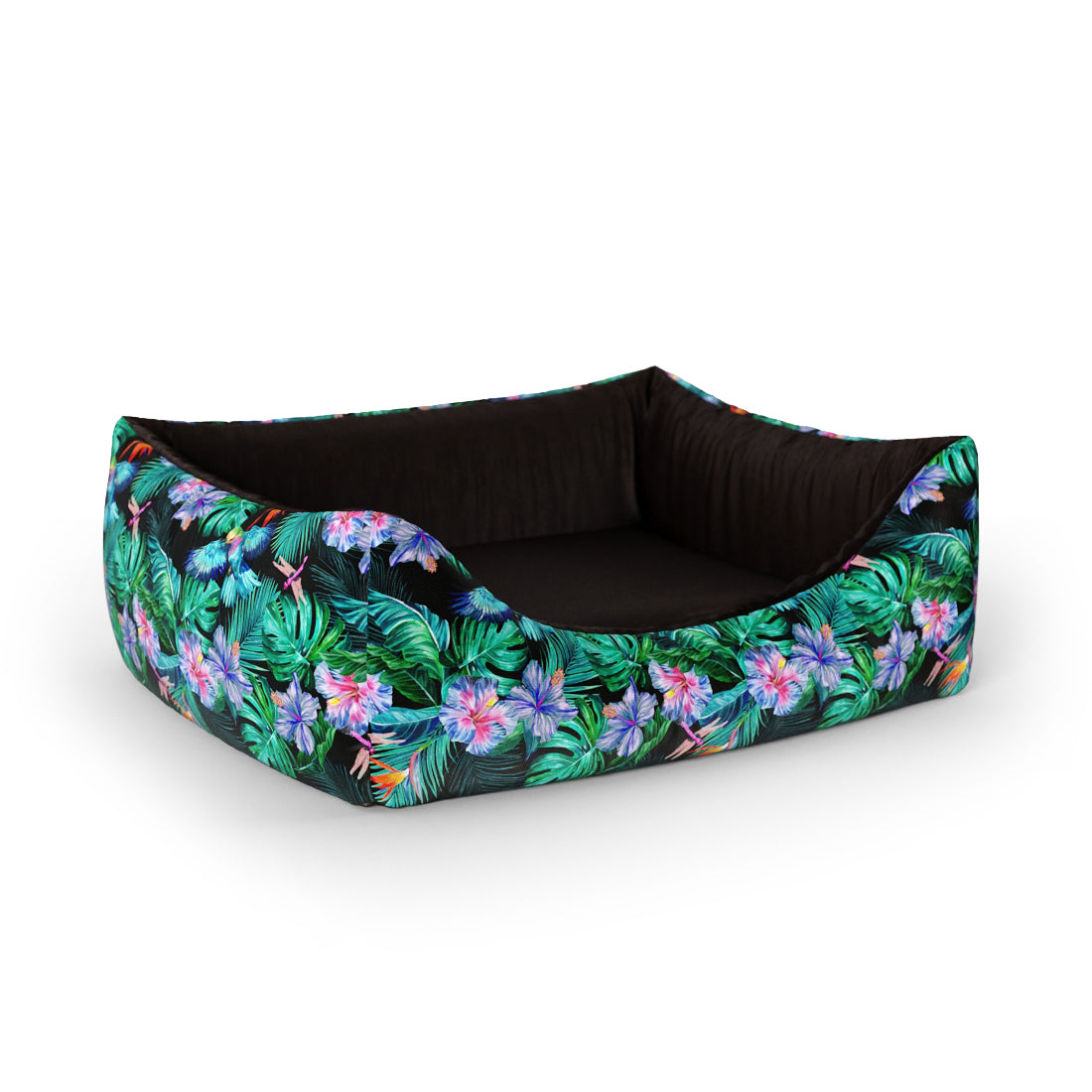 Tropical Leaves Hunter Personalized Lounge Dog Bed With Entrance