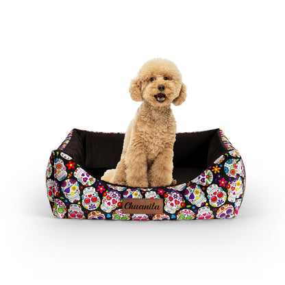 Mexico Skulls Sienna Personalized Lounge Dog Bed With Entrance