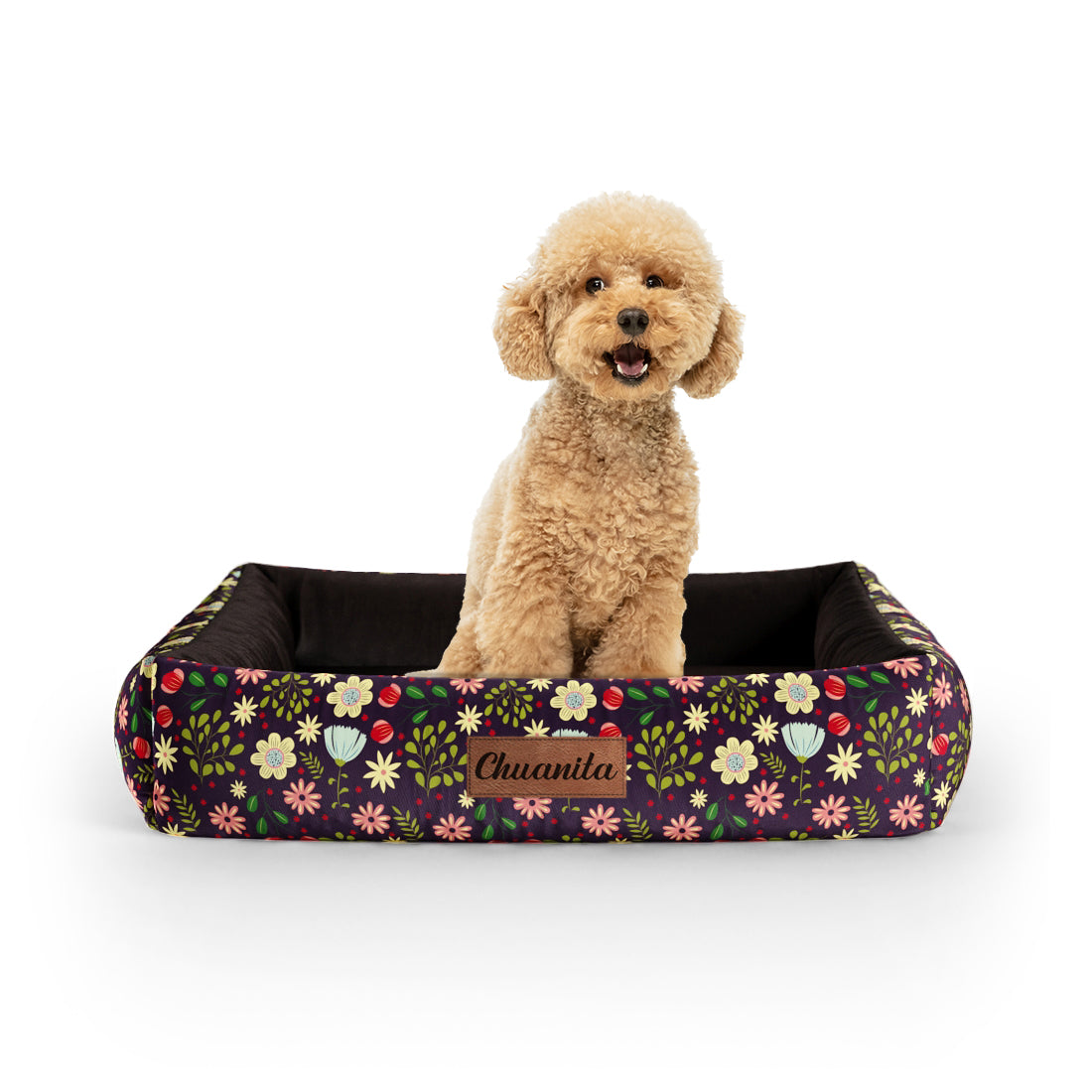 Wild Forest Flowers Harvest Personalized Lounge Dog Bed With Sides