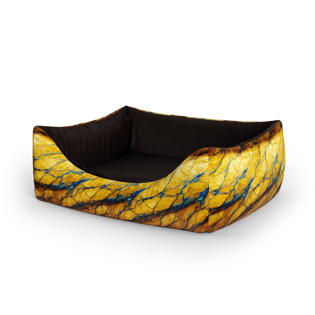 Blue And Gold Marble Amber Personalized Lounge Dog Bed With Entrance