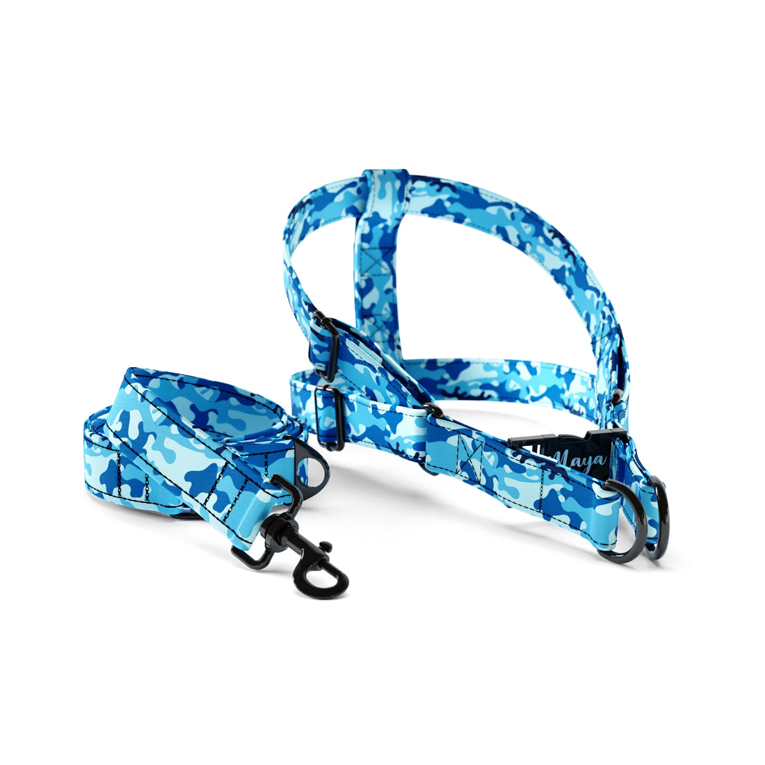 Camoflage Denim Personalized Dog Fashion Belt Harness And Leash Set