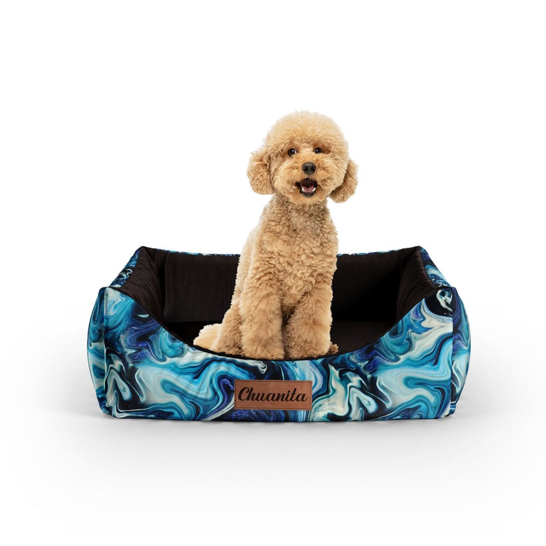 Blue Marble Zaffre Personalized Lounge Dog Bed With Entrance