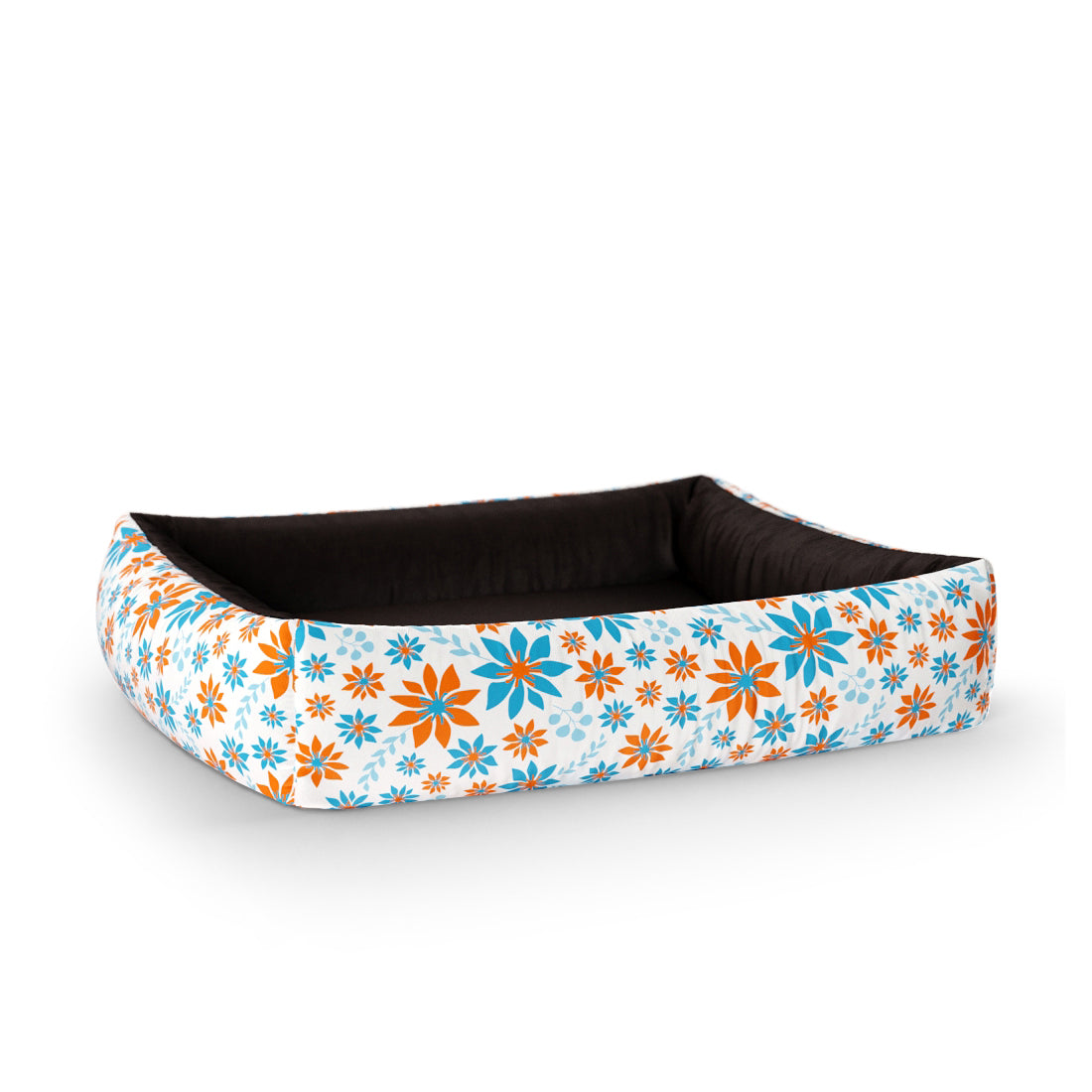 Snow Flowers Floral Personalized Lounge Dog Bed With Sides