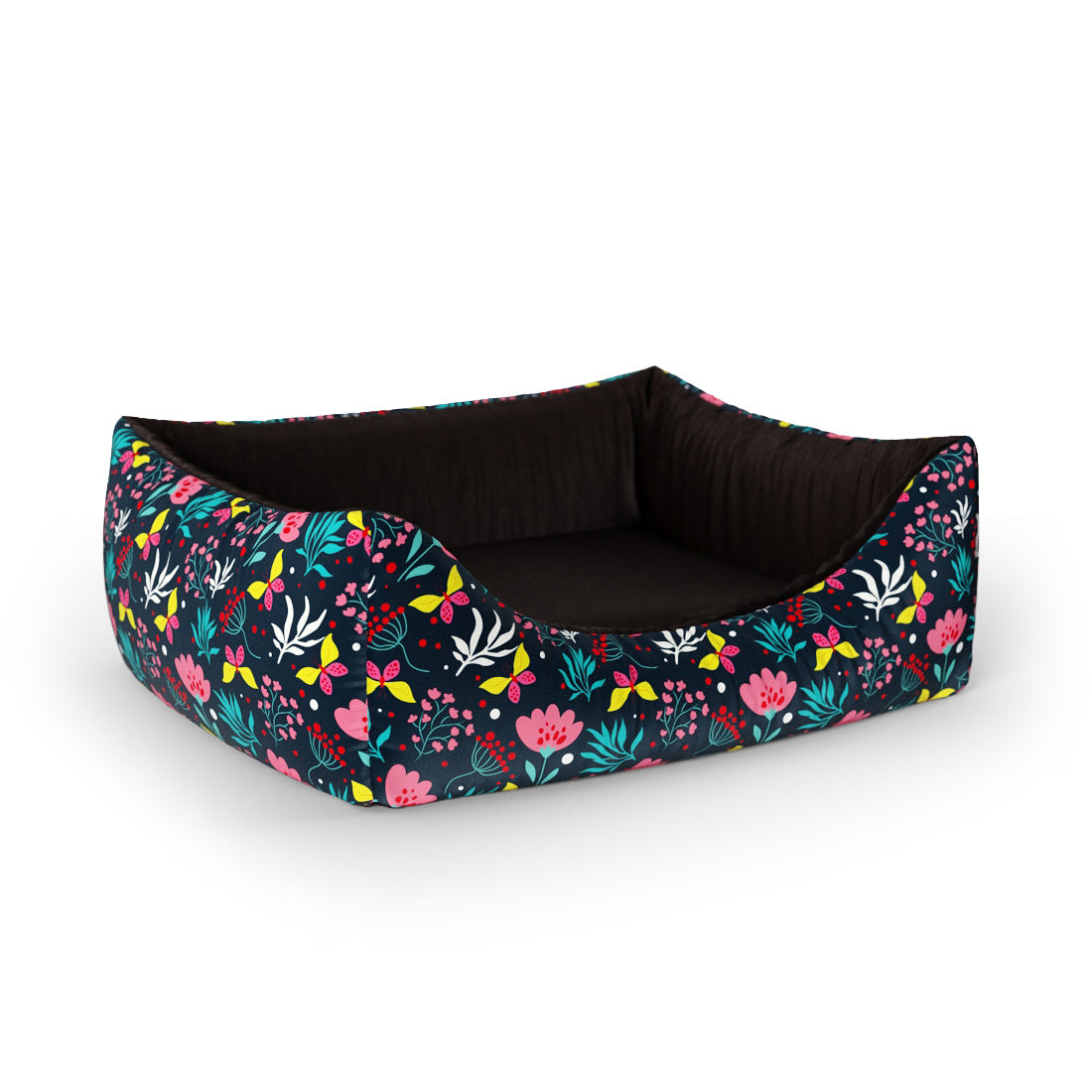 Dark Night Flowers Lapis Personalized Lounge Dog Bed With Entrance