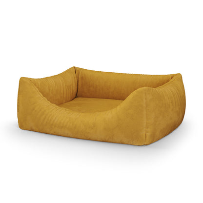 Luxury Velvet Look Safron Personalized Lounge Dog Bed With Entrance