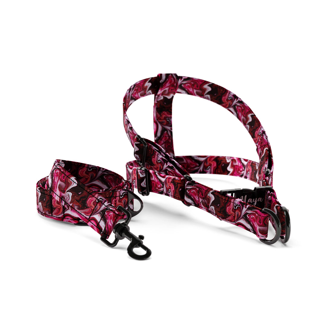 Colored Marble Wine Personalized Dog Fashion Belt Harness And Leash Set