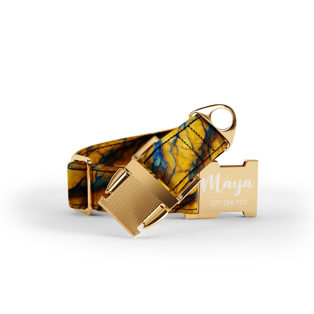 Personalisiertes Hundehalsband aus blauem Gold-Marmor-Bernstein