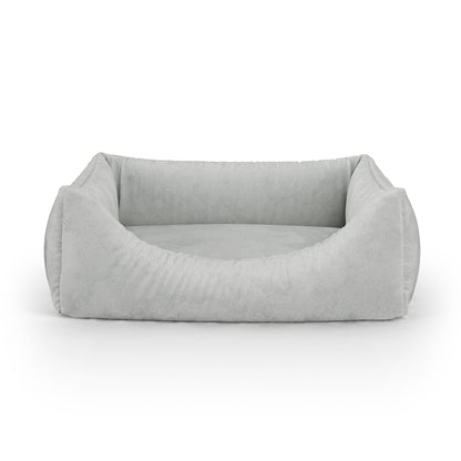 Luxury Velvet Look Silver Personalized Lounge Dog Bed With Entrance