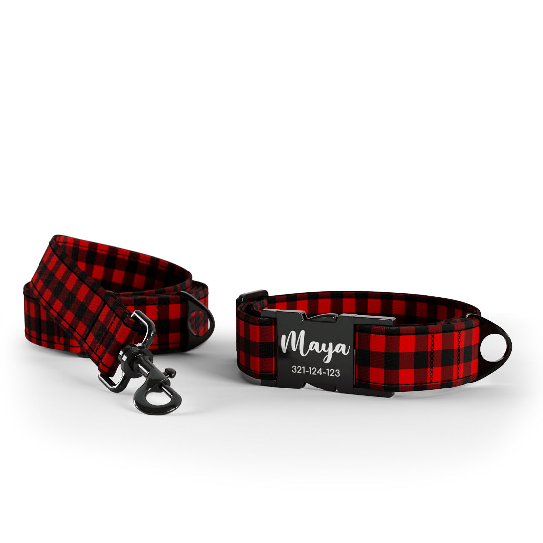 Buffalo Colors Rojo Personalized Dog Collar And Leash Set