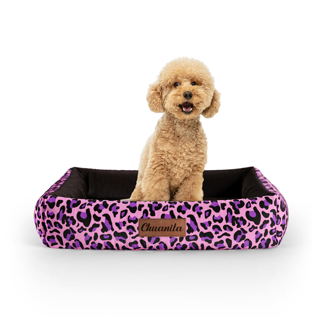 Crazy Leopard Magenta Personalized Lounge Dog Bed With Sides