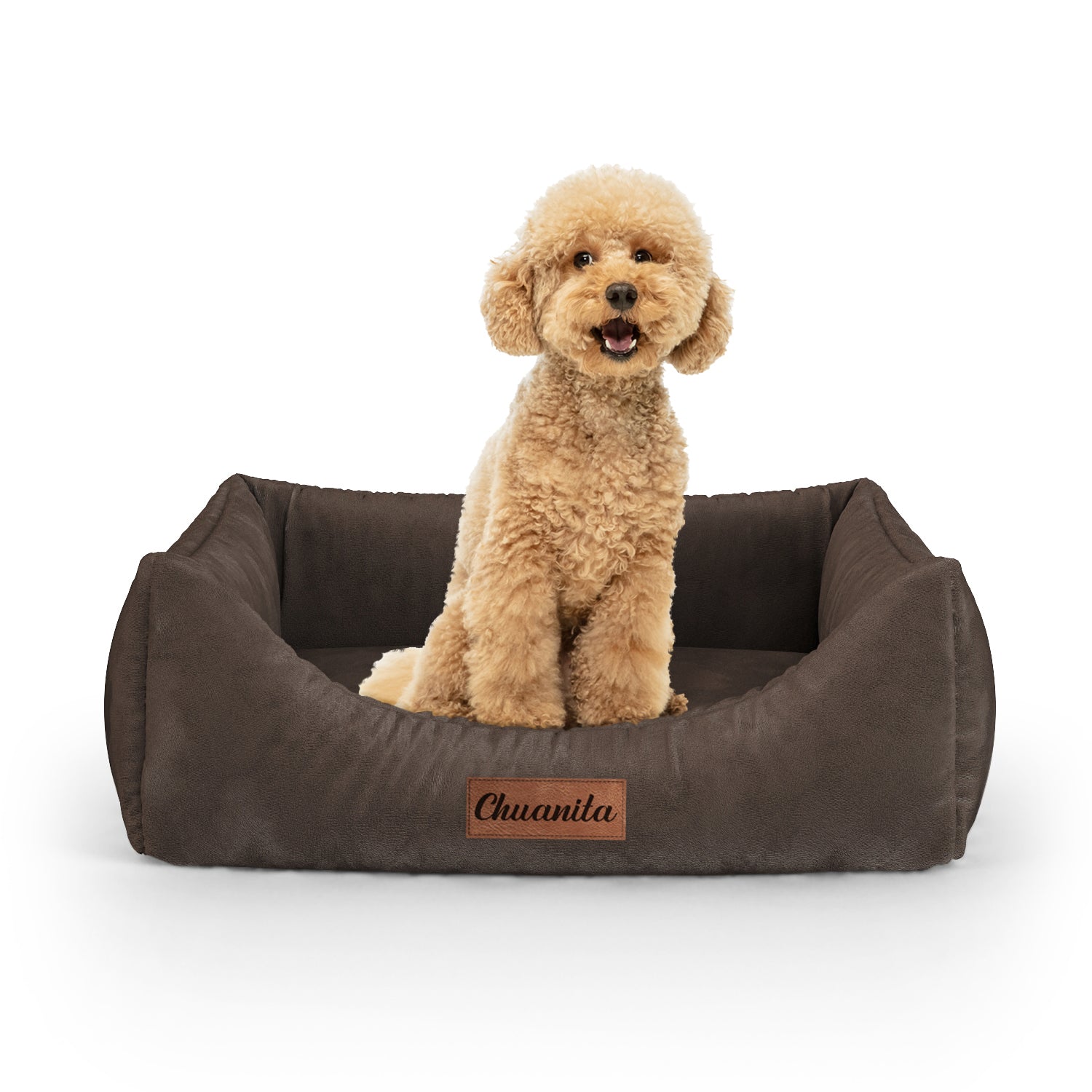 Luxury Velvet Look Saddle Personalized Lounge Dog Bed With Entrance